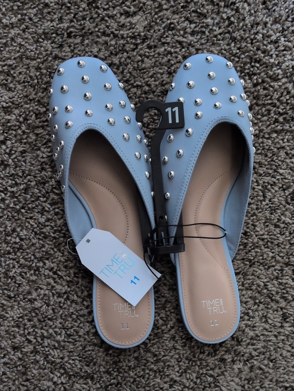 Time and Tru Light Blue Studded Mules-Size 10